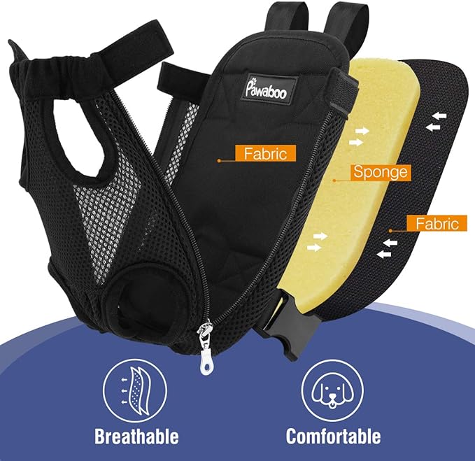 Pawaboo Pet Carrier Backpack, Adjustable Pet Front Cat Dog Carrier Backpack Travel Bag, Legs Out, Easy-Fit for Traveling Hiking Camping for Small Medium Dogs Cats Puppies 5-8lbs, Medium, Black