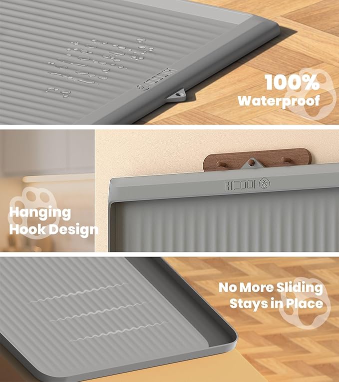 Cat Litter Mat for Litter Box, Waterproof Litter Trapping Mat with Raised Edge, Stops Litter Tracking & Protects Floors, Easy to Clean Cat Mat, 36x24 Inch, Grey