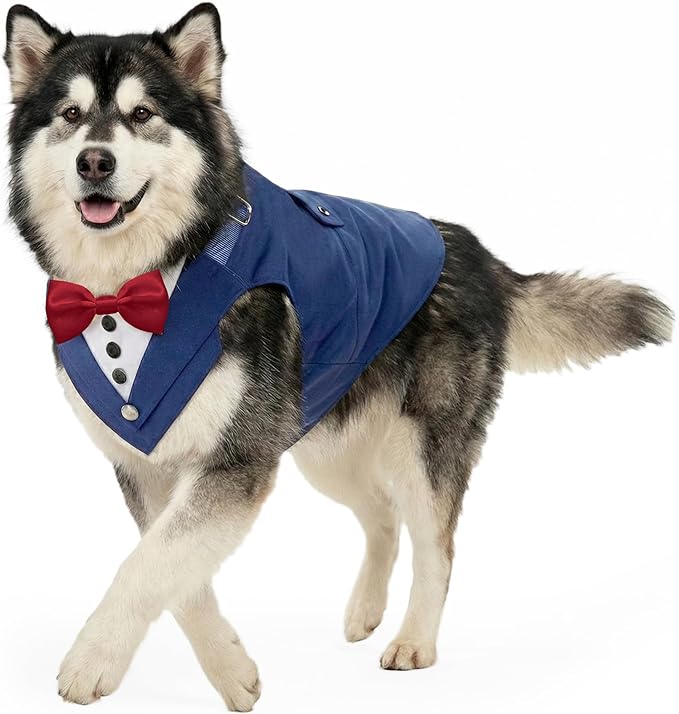 AVERYDAY 2 Pcs Dog Tuxedo & Bandana Set, Dog Suit Costume with Bowtie for Wedding Outfit, Pet Tux Harness with Leash Ring for Party Birthday Christmas, Formal Wear for Small Medium Large Breed