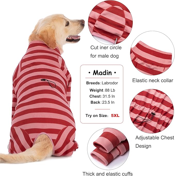 Dog Coats Autumn Winter Jumpsuit for Large Medium Dogs, Warmer Recovery Suit Polar Fleece Dog Bodysuit Lightweight Pajamas Pullover Stretchy Onesie Four-Legged Cold Weather Clothes (7XL, Xmas)