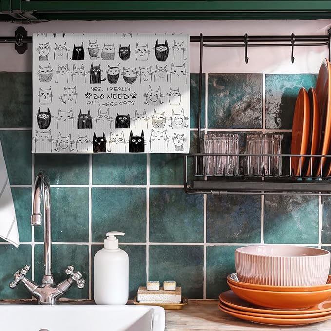Cat Kitchen Towels - Quick-Dry Decorative Kitchen Hand Towels with Swarm of Kittens Art, Decorative Dish Towel for Enthusiastic Pet Moms | Whimsical Home Accent & Crazy Cat Lady Gifts