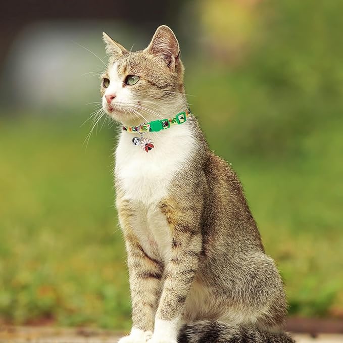 PUPTECK Cat Collar Breakaway with Bells, Kitten Collar Outfit Adjustable for Girl Boy Small Pet Puppy Bunny, Cute Costume Accessory with Safety Release Buckle (Spring)