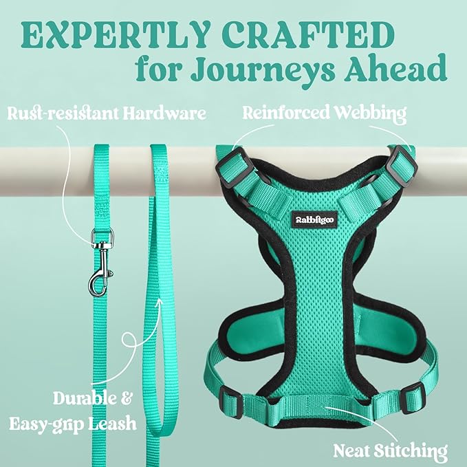 rabbitgoo Cat Harness and Leash Set, Escape Proof Vest Harness for Safe Outdoor Walks, Soft Breathable Adjustable Vest with Reflective Strips for Small and Average Cats, Emerald, S