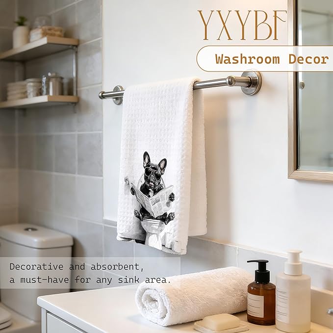Funny French Bulldog Bathroom Hand Towels, Frenchie Gifts for Women Men, Gifts for French Bulldog Lovers Hand Towels for Guest Bath Room Washroom Restroom Decor 16x24 Inches