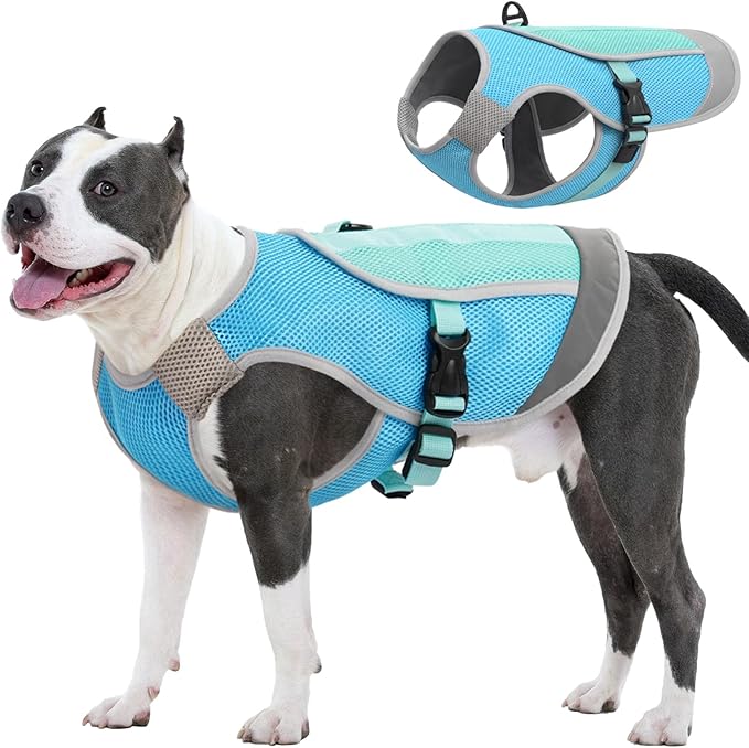 Kuoser Dog Cooling Vest for Summer, Lightweight Dog Cooling Harness Shirt with Breathable Mesh, Reflective Cooler Jacket Pet Cool Vest for Small Medium Large Dogs, Hot Weather, Beach, Hiking, Walking