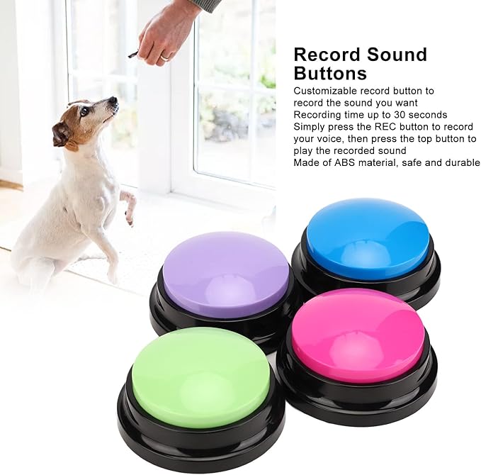 Sanpyl Dog Buttons, 4Pcs Dog Talking Set Voice Recorder for Dog Communication, Pet Recordable Buttons 30s Clear Voice Recording Funny Dogs Cats Pets, Easy Press