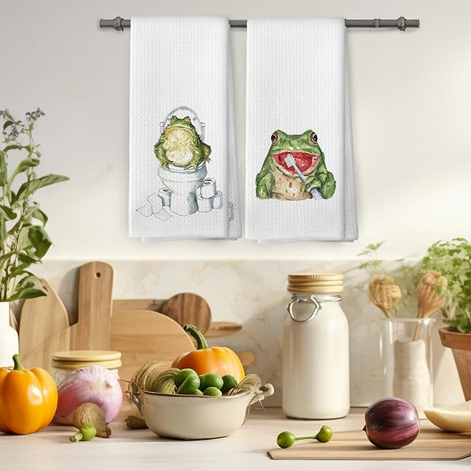 Funny Frog Kids Hand Towels Set of 2, Frog Lovers Gifts Hand Towel for Bathroom Decor, Animal Lover Gifts, Funny Animal Decorative Towels for Kids Boys Bathroom Washroom Restroom 16x24 Inch
