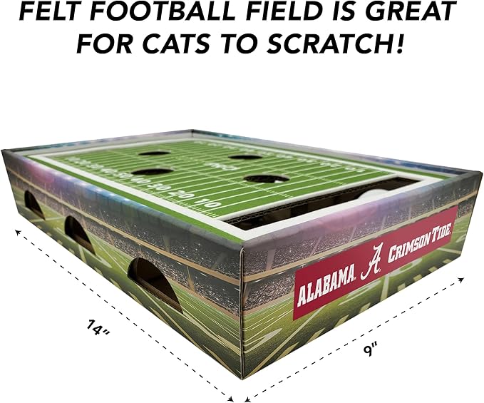 Pets First NCAA Alabama Crimson Tide Cat Scratcher Box, Game Day Cat Toy, NCAA Football Field Designed Cat Scratcher & Lounge, Stimulating Cat Game, AL-5028