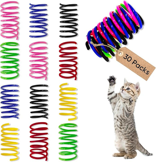 6Colors Plastic Spring Cat Toys, 30 Pack Spiral Springs for Indoor Cats to Swat, Bite, Hunt, Interactive Toys for Cats and Kittens