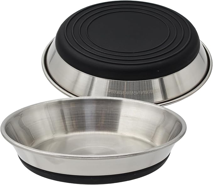 Stainless Steel Shallow Cat Bowls 2 Pack, Whisker Fatigue Free Design, Non-Slip Silicone Base, Heavy Duty Metal Plates, Replacement for Elevated Stands, Suitable for Cats, Kittens and Small Dogs