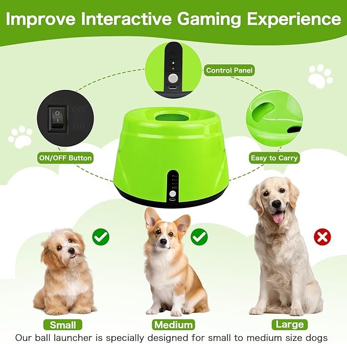 Dog Ball Launcher, Automatic ball launcher for dogs, Interactive dog toys for small and medium-sized dogs (indoor/outdoor) Includes 3 ETPU balls, Ball Launcher with 3 Adjustable Distance Settings