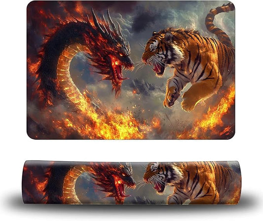Dog Food Mat, 15.7" x 23.6" Absorbent Pet Feeding Mat for Food and Water, Waterproof Diatom Mud Pet Placemat with Non-Slip Rubber Backing, Cat Bowl Mat for Floors - Flame Tiger Dragon