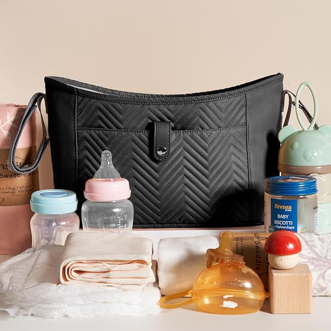 Universal Stroller Organizer with Anti-Slip Design, 8 Compartments, Compatible with Uppababy, Baby Jogger, Britax, BOB, Umbrella, and Pet Strollers - Black