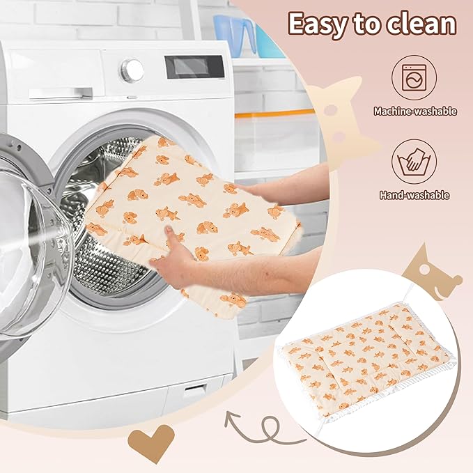 Reversible Silent Cat Bed Self Warming Pet Pad Thin Style Mat Washable Cushion Pad, Pad for Window Perch Outdoor Cat Houses, for Cats, Small Dogs, Rabbits, Non Electric,(Brown Puppy,L)