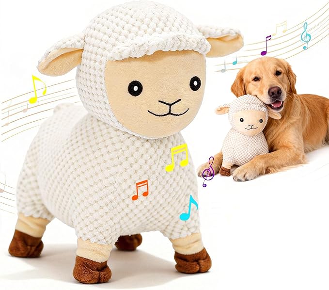 Interactive Dog Toys for Large Dogs, Sheep Rechargeable Pet Toys with Music, Animal Sound & Recording Mode, Automatic Jumping Pet Ball for Mental Stimulation