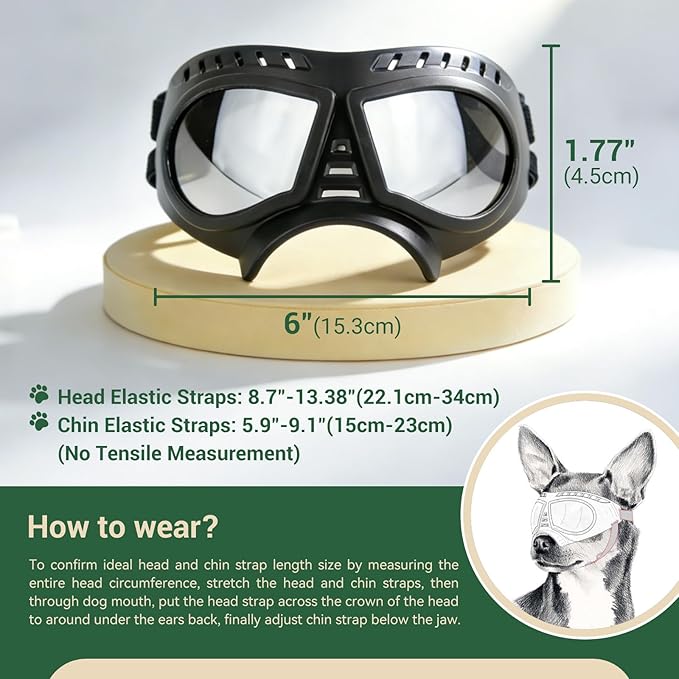 Dog Goggles for Small to Medium Breeds, Small Dog Sunglasses UV Protection Windproof Snowproof, Outdoor Driving/Riding/Hiking Eyes Wear, Soft Frame Adjustable Straps, Silver Lens