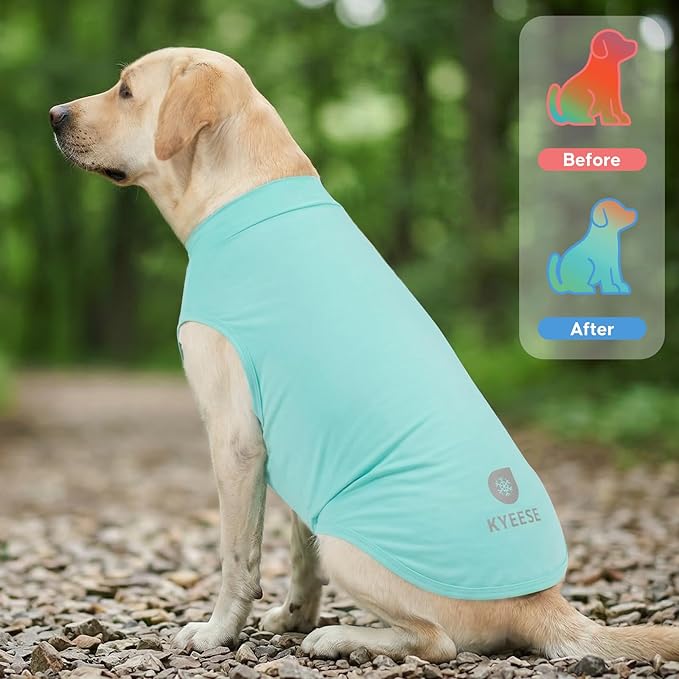 KYEESE 2Pack Dog Cooling Shirt, Breathable Dog Shirt for Medium Large Dogs Boy, Sun Protection Reflective Pet Vest, Lightweight Soft Tank Top Sleeveless Summer Dogs Clothes, Blue, 2XL
