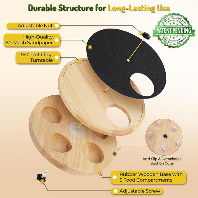 Dog Nail Scratch Board with Treat Box - Anti-Slip Rotating Dog Paw Care File Toy, Wooden Dog Scratch Pad for Nails with Adjustable Tension, Stress-Free Grooming & Enrichment for All Dogs Sizes, Black