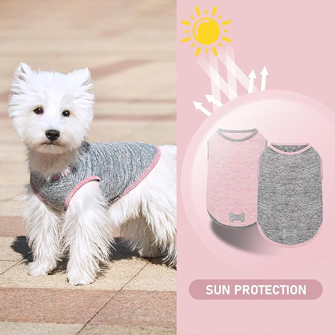 KYEESE 2Pack Dog Shirt, Lightweight Sun Protection Sleeveless Dog T Shirts for Small Medium Dogs Girl, Breathable Pet Reflective Tank Top Summer Dogs Clothes for Outdoor Walking, Pink+Grey, XL