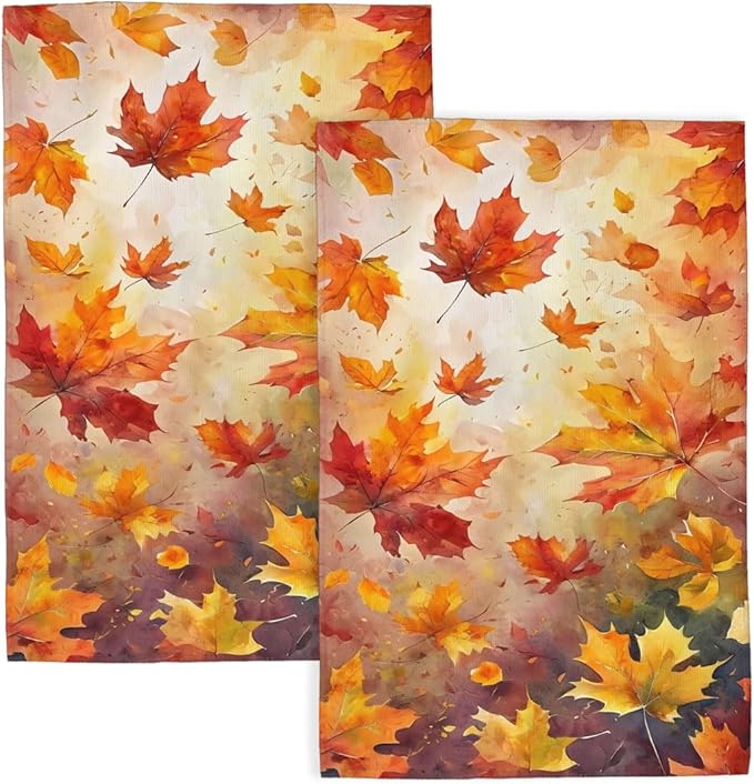 Fall Kitchen Towels Autumn Maple Leaf Dish Towel 16×24 Inch Soft Absorbent Farmhouse Thanksgiving Hand Cloths for Kitchen Drying Decore Set of 2