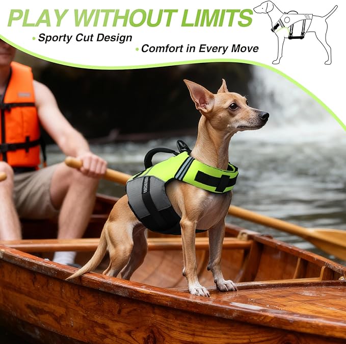 VIVAGLORY Sports Style Dog Life Vest, Dog Life Jacket for Swimming & Boating, Ripstop & Buoyancy for Puppy Doggy, Lifejacket with Handle, XS, Bright Yellow