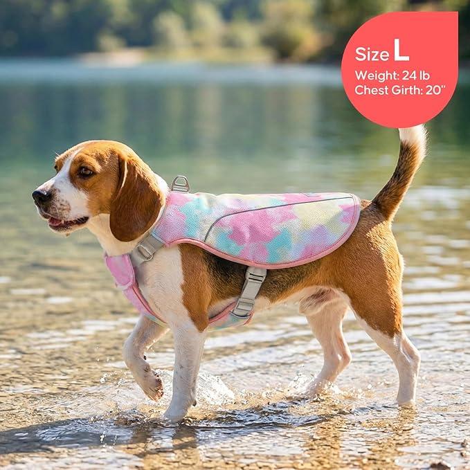 KYEESE Dog Cooling Vest, Breathable Mesh Dog Cooling Shirt for Medium Large Dogs with D-Ring, Sun Protection Reflective Dogs Cooler Jacket with Adjustable Buckle for Summer Hiking Walking, Pink, XL