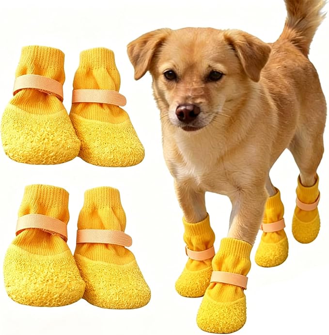 Dog Boots,Dog Paw Protectors Socks for Hot Pavement,Anti Slip Dog Shoes for Hardwood Floors_L(Yellow)