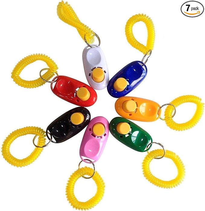 SunGrow 7-Pack Dog Clicker for Training with Wrist Bands, 2 Inches Multicolor, Pet Cat Dog Training Clickers & Behavior Aids, Convenient and Effective Clicker Training Tools for Puppy or Cat