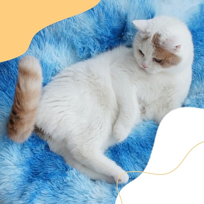 Patas Lague Calming Dog Bed for Large Dogs, Fluffy Soft Cozy Cat Bed, Faux Fur Anti-Anxiety Plush Washable Pet Donut Cuddler for All Seasons 36IN, Blue