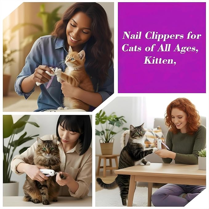 Safe Cat Nail Clippers – Anti-Splash Claw Trimmer with Adjustable Hole & Hidden Nail File, No-Stress Toenail Cutter for Kittens, Indoor Cats & Small Pets, Prevents Over-Cutting