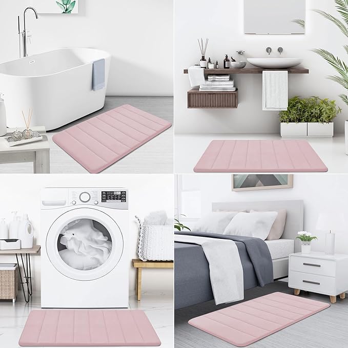 Buganda Memory Foam Bath Mat, 55" x 24", Ultra Soft and Non-Slip Bathroom Rugs, Water Absorbent and Machine Washable Bath Rug Runner for Bathroom, Shower, and Tub, Peach