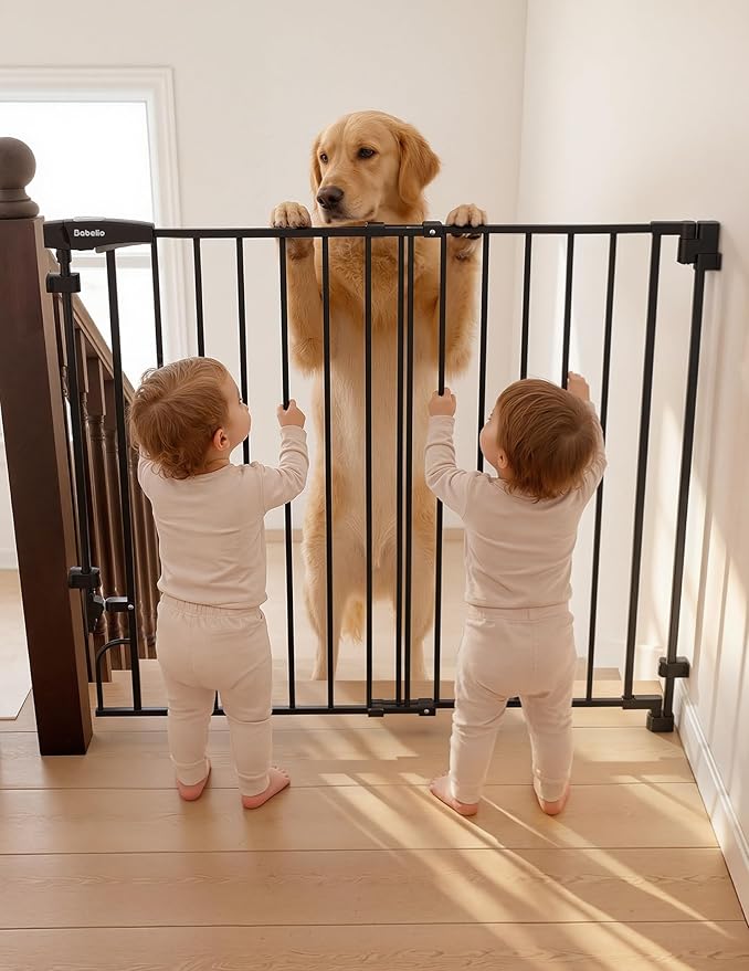 Babelio Removable & No Bottom Bar Baby Gate, 29-43" Hardware Mounted (Drill Needed)| Wide Walk-Thru| Auto-Close Safety Dog/Pet Gate for Stairs & Doorways (Black, 29-43" W, 30" H)