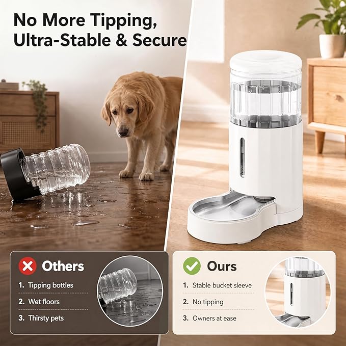 CZPET Automatic 7L Dog and Cat Water Dispenser with Stainless Steel Bowl Gravity Waterer,100% BPA-Free,Large Capacity and Drinking Area Noise-Free for Pets
