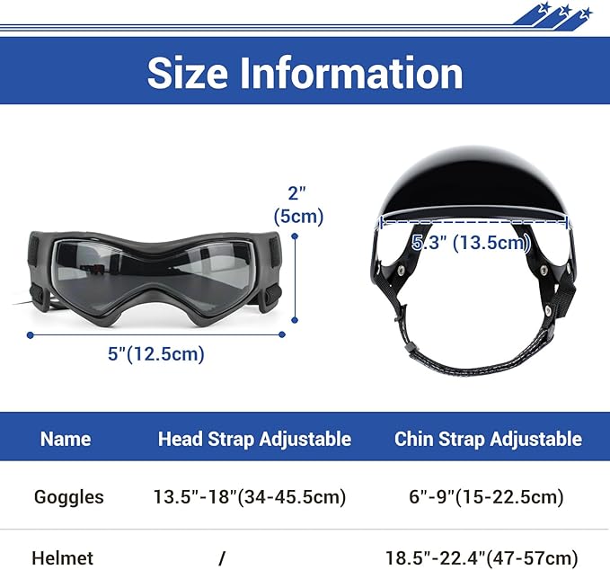 LESYPET Dog Helmet and Goggles for Medium Breed, Pet Motorcycle Helmet with Ear Holes, UV Protection Dog Sunglasses for Outdoor Activities/Riding/Walking