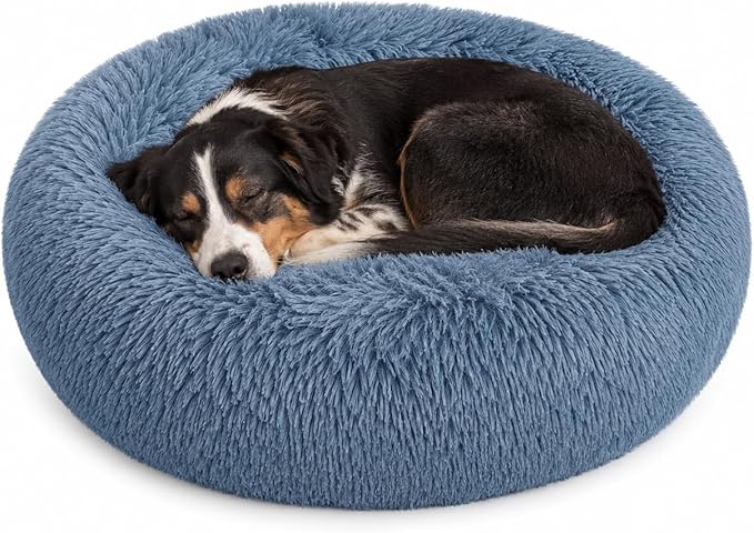 Whiskers & Friends Cat Beds for Indoor Cats, Fluffy Calming Donut Cat Bed, Small Dog Bed Washable - Orthopedic Soft Plush Pet Beds Sized for Kitten to Large Cats & Puppy to Medium Dogs, Navy Grey 31''