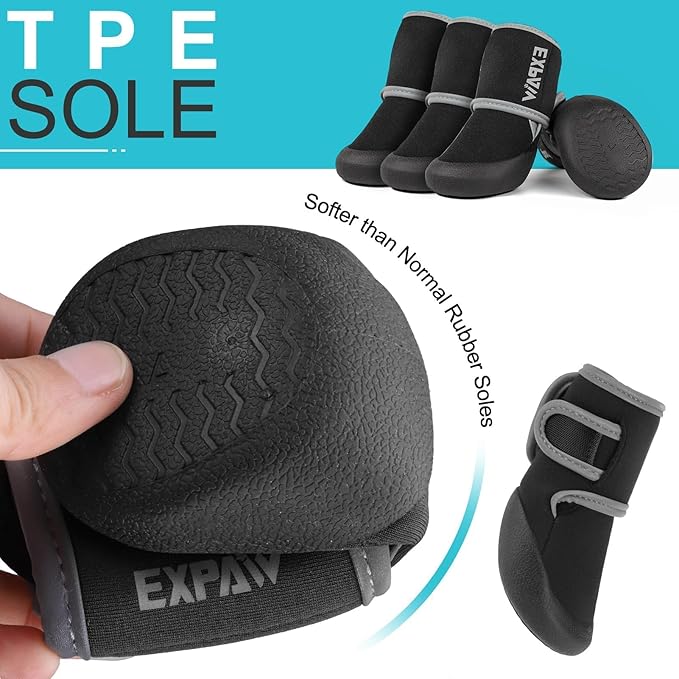 EXPAWLORER Waterproof Dog Shoes for Small Medium Large Dogs, Summer Dog Shoes for Hot Pavement, Hiking Walking, Reflective Dog Booties for Outdoor Snow Rain Days, Anti-Slip Dog Boots & Paw Protectors