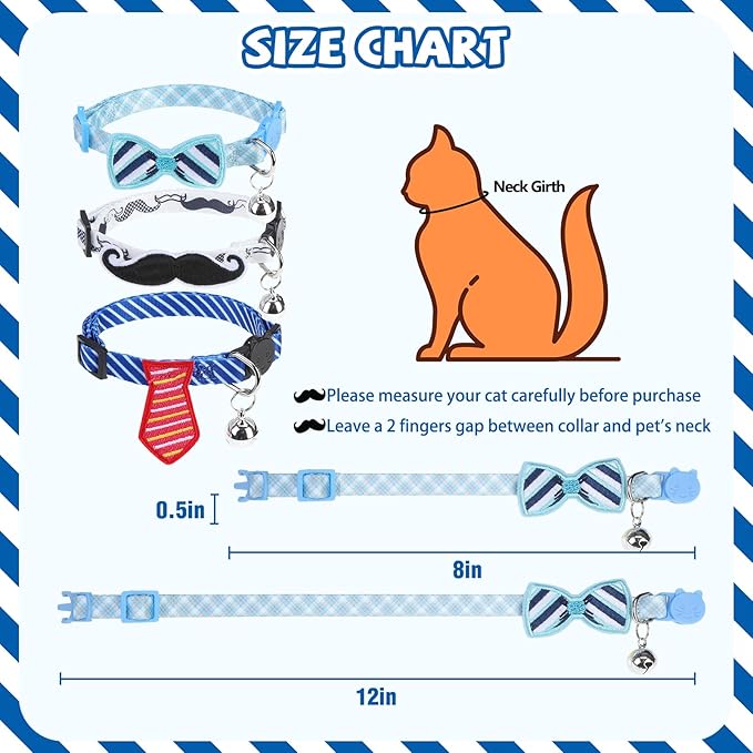 PUPTECK Cat Collar Breakaway with Bells, Kitten Collar Outfit Adjustable for Girl Boy Small Pet Puppy Bunny, Cute Costume Accessory with Safety Release Buckle (Sticker-Gentlemen)