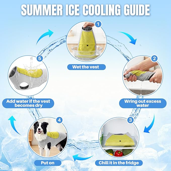 SlowTon Dog Cooling Vest - with Ice Pack Pocket, 3-Layer Evaporative Cooling Jacket with Reflective Stripes, Lightweight Breathable Summer Pet Clothes for Small, Medium and Large Dogs (Yellow, L)