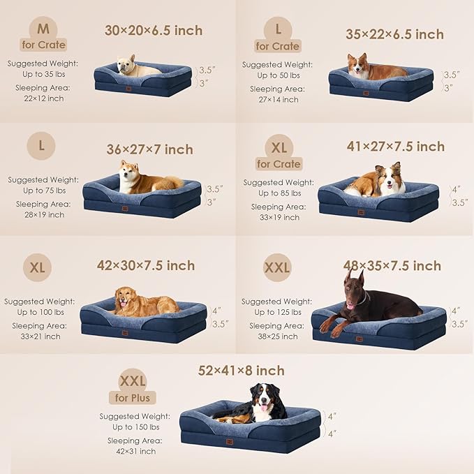 EHEYCIGA Orthopedic Dog Bed for Medium Dog, 30x20 Inch Memory Foam Dog Couch Bed with Sides, Waterproof Liner & Washable Removable Cover, Bolster Pet Sofa, Navy