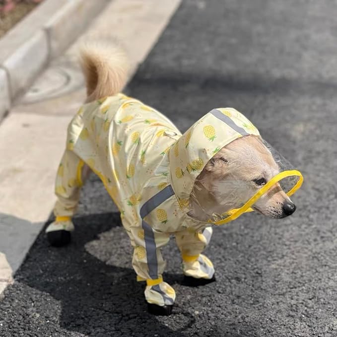 Small Dog Raincoat, Tail Protect Feet Cover Waterproof Dog Rain Jacket Rain Coat for Puppy Small Dogs(Pineapple,L)