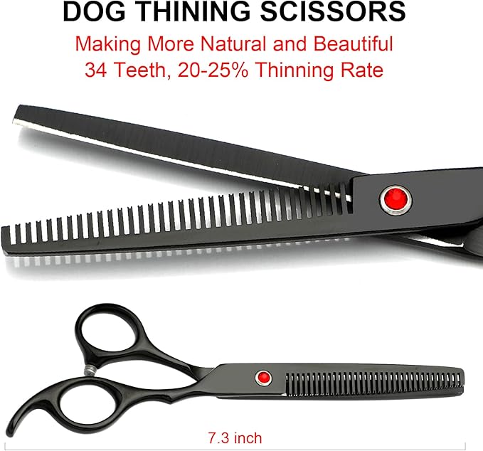 TINMARDA Dog Grooming Kit, Titanium Black Stainless Steel Dog Grooming Scissors with Curved Shears, Black Finger Rings - 5 Piece Sharp Durable Pet Shears for Dogs Cats At Home Salon-Quality Grooming