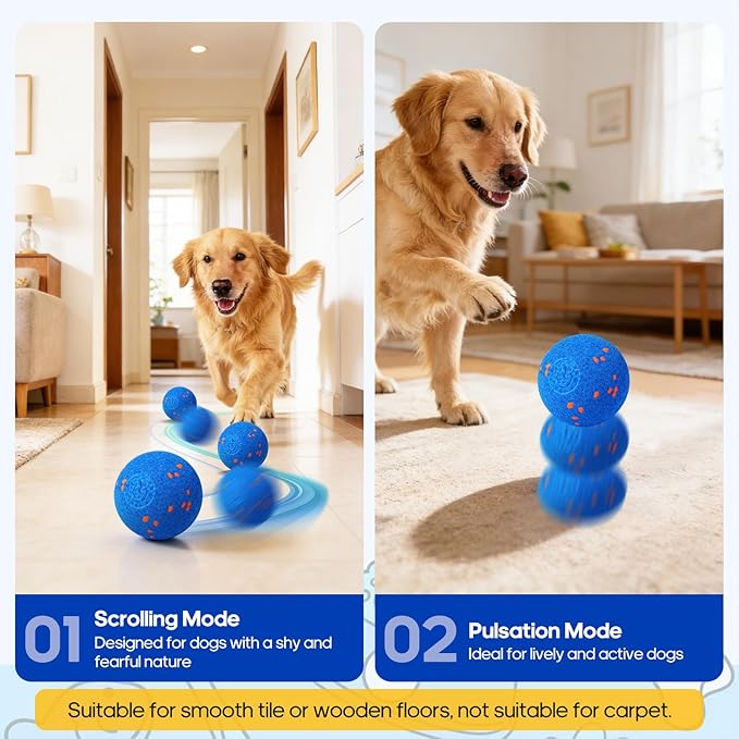 Interactive Dog Toys Ball with Chew-Resistant E-TPU Material, Smart Automatic Rolling Ball Toys for Small, Medium & Large Dogs, 2 Modes Rechargeable Moving Bouncing Dog Ball