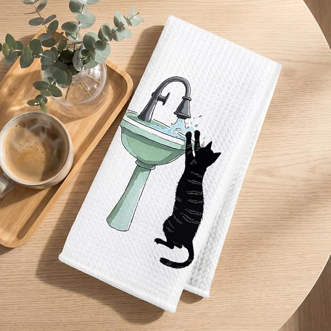 Hanamiya Na 4 Pcs Funny Cat Hand Towel for Bathroom 24x14 Inch, Funny Absorbent Microfiber Dish Cloth Towel, Waffle Weave Hand Towels for Toilet Home Cats Bathroom Decor, Cat Lover Gifts