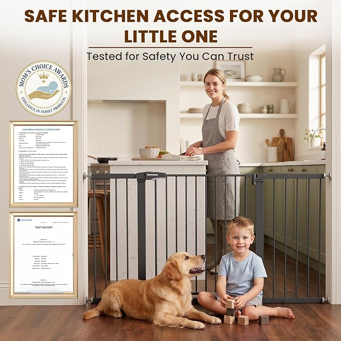 Mumeasy 36-63" Extra Wide Baby Gate for Stairs, 28.74" Walk Through Large Dog Gate for Doorways & Hallways, Auto Close Pet Gate Indoor, Pressure Mounted Child Wide Long Safety Gate for House, Black