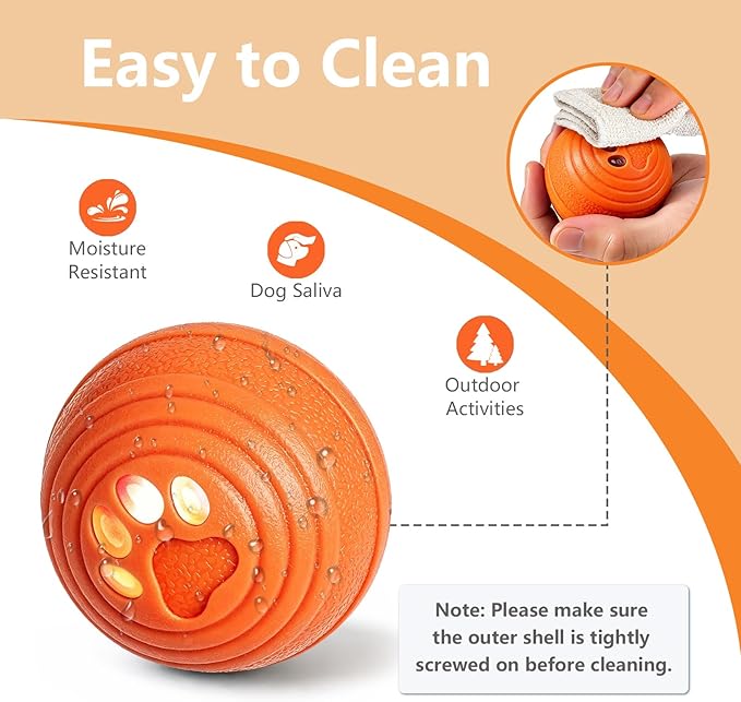 Interactive Dog Ball, Automatic Dog Toy, Vibrating Dog Ball with 4 Play Modes, Moving & Bouncing Ball for Dogs, Smart Self Rolling Dog Toy for Small Medium Dogs, USB-C Rechargeable, Orange