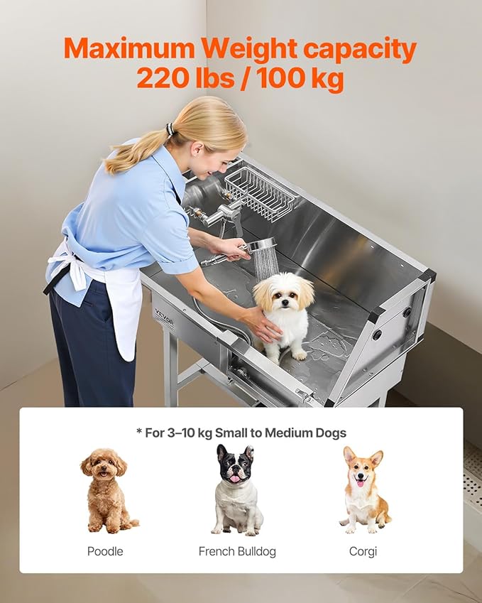 VEVOR Dog Washing Station, 34" Professional Stainless Steel Pet Grooming Tub Bathtub with Shower Faucet Soap Holder Non-Slip Stairs Right Door Easy Clean Pet Wash Sink for Small Dogs Cats