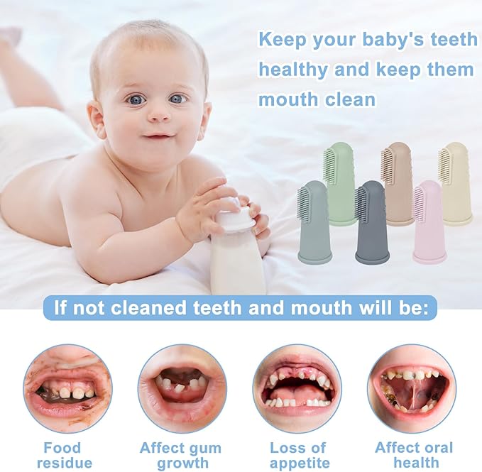Bassion Baby Toothbrush Set, 6 Pcs Soft Infant Finger Toothbrush with 6 Boxes, Newborns Toddler Silicone Baby Tooth Brush 0-6 Months 6-12 Months