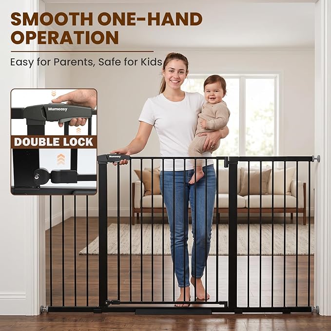 Mumeasy Extra Wide Large Baby Gate for Doorways, 36-66" Walk Through Wide Long Dog Gate for Door & Stair, Auto Close Dual Swing Pressure Mounted Child Safety Gate for Toddlers, Puppies & Pets, Black