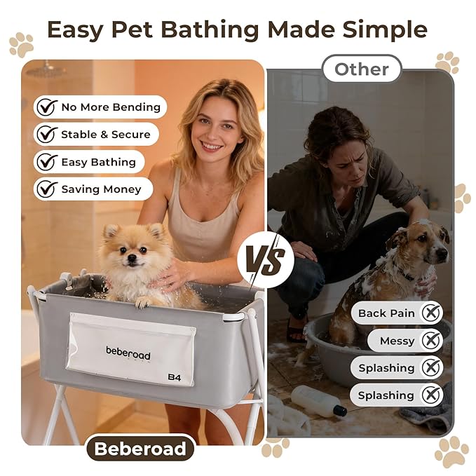 Dog Bathtub Dog Washing Station with Scrubber for Small Medium Dogs Cats, B4 Foldable Dog Tub for Bathing and Grooming, Portable Collapsible Dog Shower Tub, Indoor and Outdoor