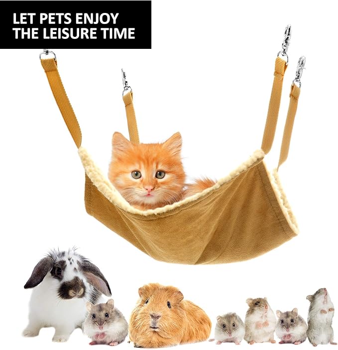 Boao 4 Pcs Guinea Pig Hammock Rat Hammock for Cage Small Animals - Chinchilla Parrot Sugar Glider Ferret (Leopard, Zebra, Black and White Dots, Camel)